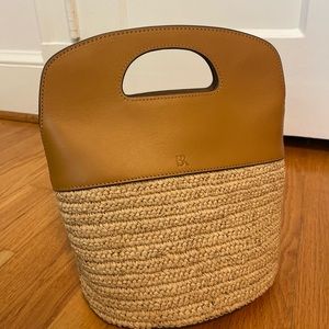 Banana Republic Genuine Leather and Raffia Mini Bag Clutch or Crossbody